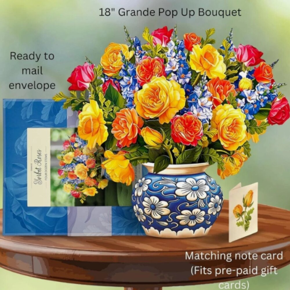 Vibrant Pop-Up Sorbet Roses Greeting Card - Ideal for Birthdays & Anniversaries